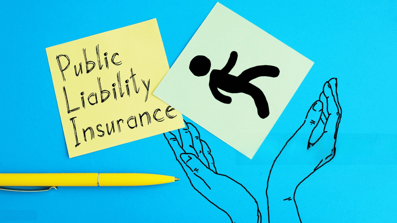 Visual of slip and fall icon with Public Liability Insurance note, used to explain Public Liability Claims for accidents in public places.