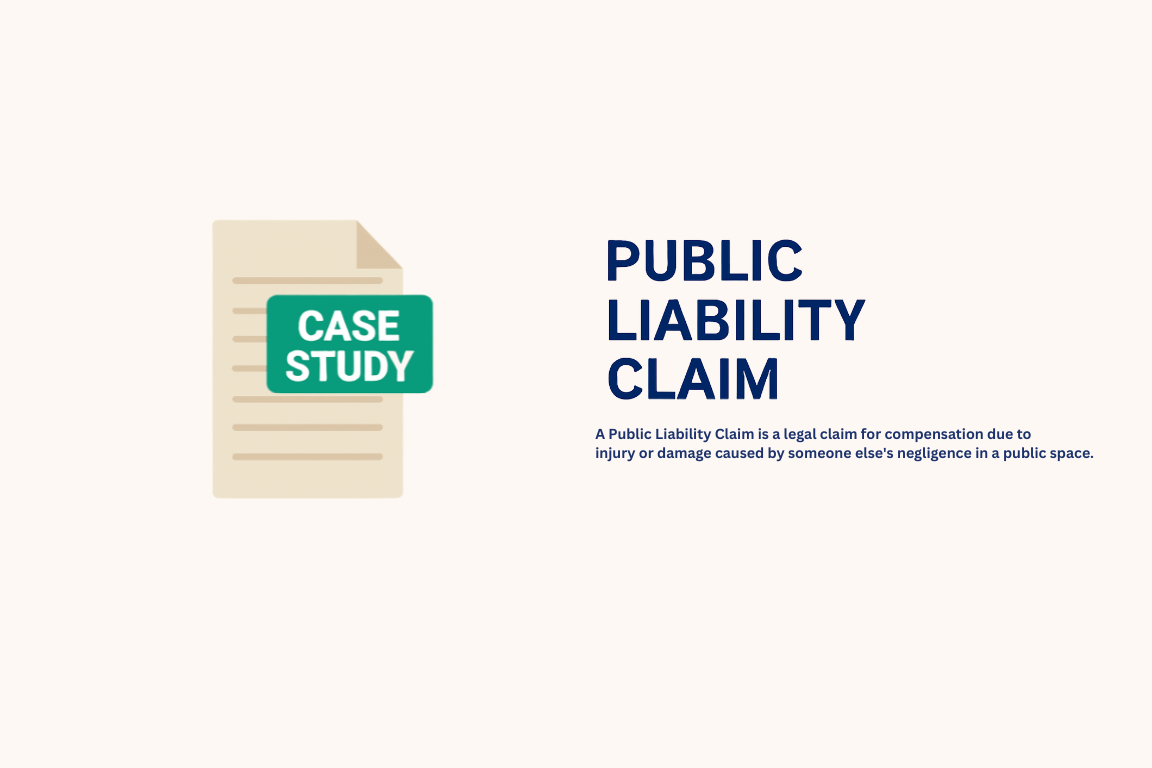  Visual representation of the Public Liability Claim Process with a case study document and relevant details.