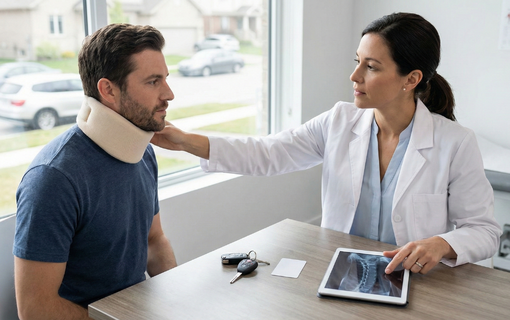 .A WorkCover Doctor explaining the CTP claim process to a patient in Kellyville, reviewing the SIRA Certificate of Fitness near Windsor Road.