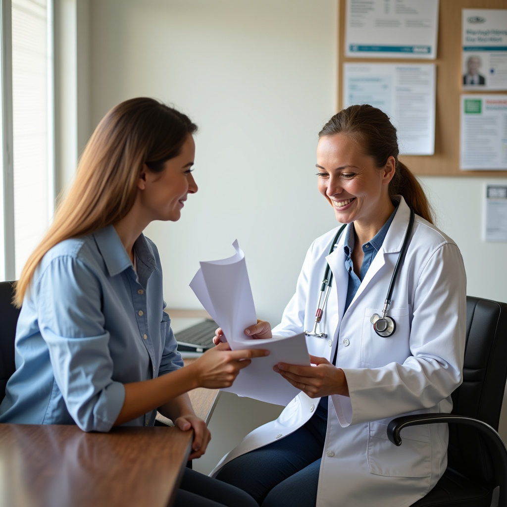 Doctor reviewing CTP claim NSW documents with patient in medical office consultation