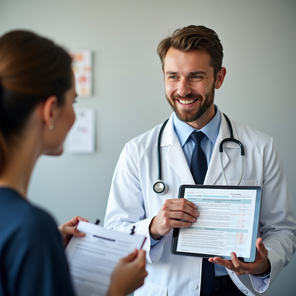 Doctor explaining the CTP claim NSW process to patient using tablet during medical consultation in Australia