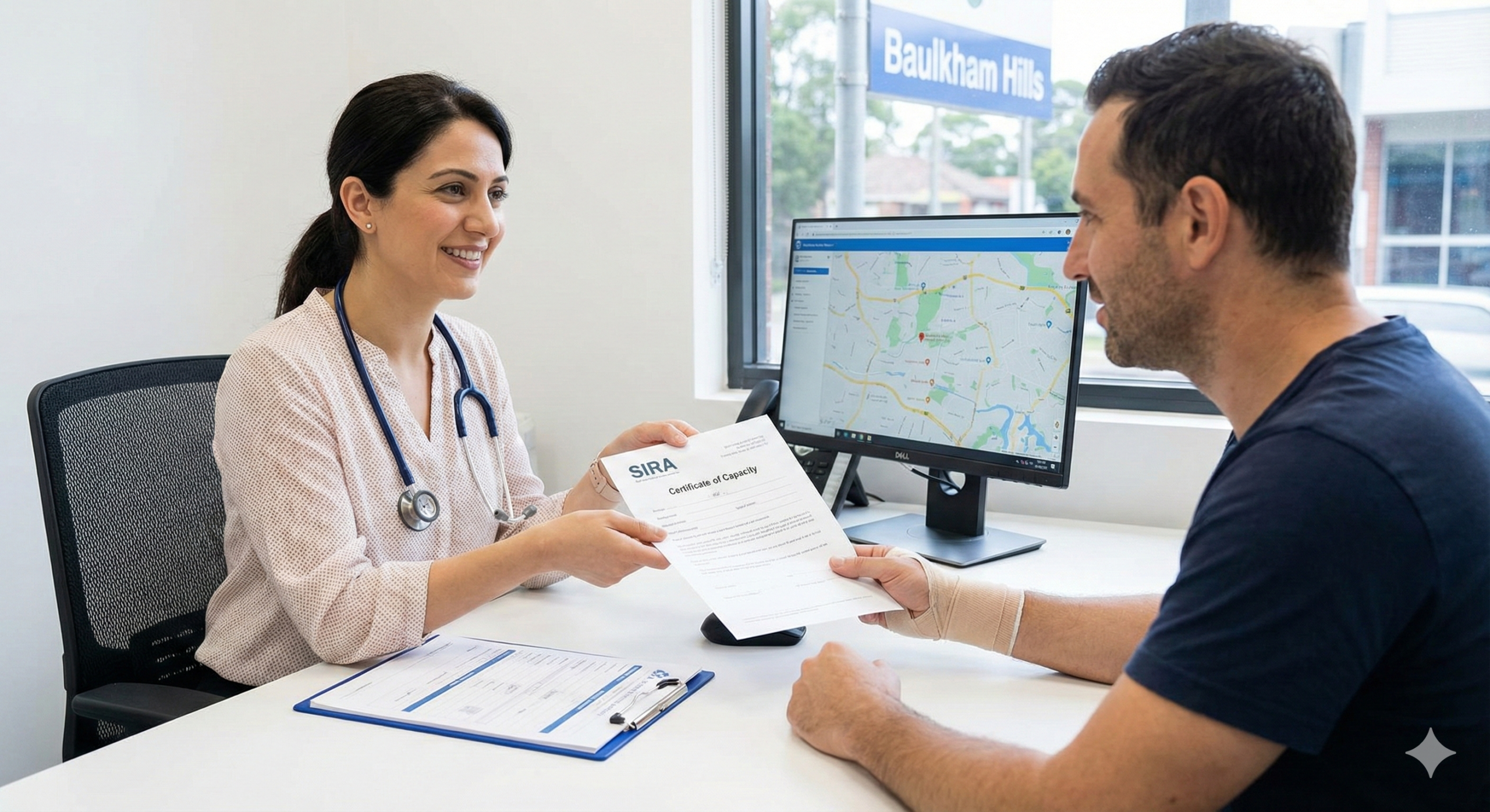 Doctor assisting a patient with their work injury claim in NSW.