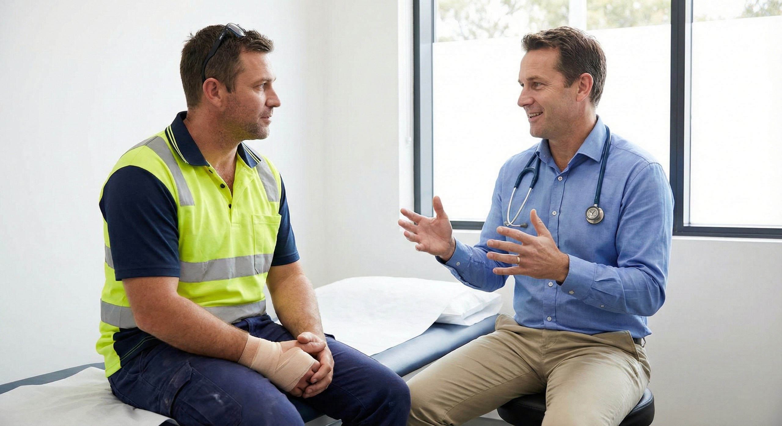 Doctor at Workcover.Hills Doctor Bella Vista consulting with a patient about her Workers Comp Certificate of Capacity.